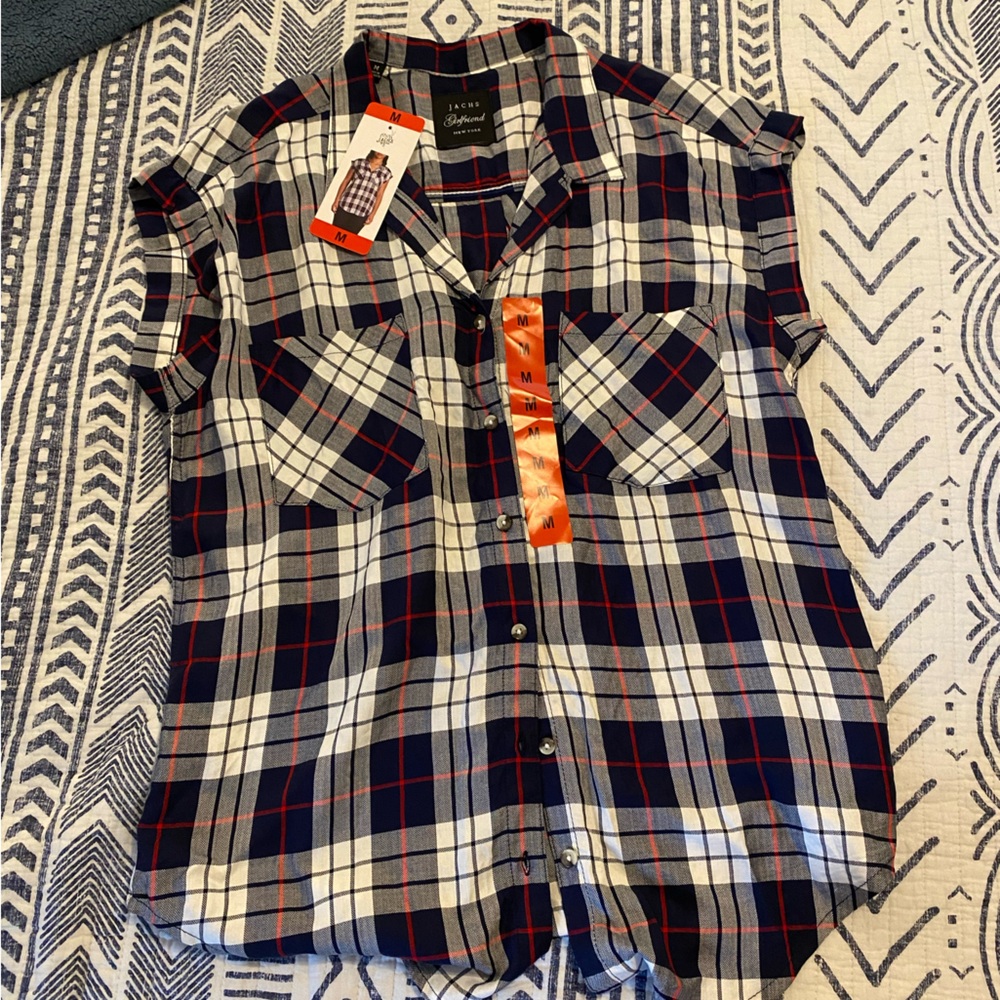 Navy plaid blouse